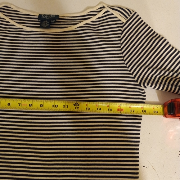 LAUREN Ralph Lauren Sweater Blouse Shirt Black White Strips PM/36 Petite - Picture 4 of 7